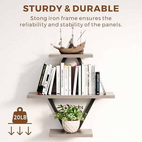 Image of Floating Wall Shelves, Set of 2, Gray | 3-Tier Hanging, Wall Mounted, Sturdy & Durable, For Bathroom, Living Room, Bedroom, Kitchen, Office