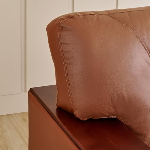 Image of Home Centre | Walter Half Leather 3+2+1 Seater Sofa Set | Sofa for Living Room | Solid Wood | Tan | 1 Year Warranty