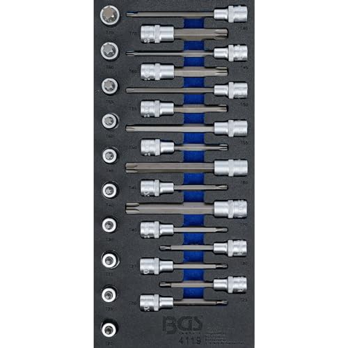 BGS 4119 | Werkstattwageneinlage 1/3: Bit-Einsatz-Satz | Antrieb Innenvierkant 12,5 mm (1/2) | T-Profil (für Torx) | 26-tlg.