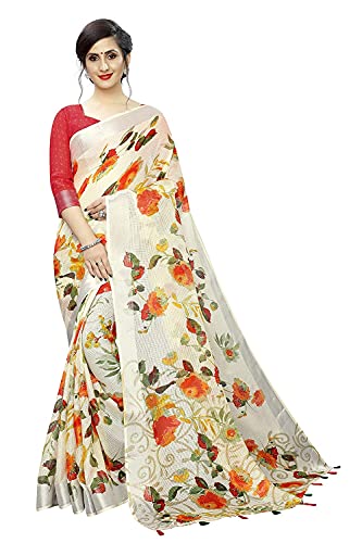 Sari en lin blanc DigiNet pour mariages, fêtes familiales et grandes cérémonies