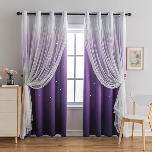 Image of Anytime Star Blackout Curtains for Girls Bedroom Kids Room,Dark Purple