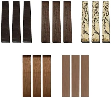 Exotic Wood Zone's Pack of 15 Pen Blanks - East Indian Rosewood, Walnut, Spalted Tamarind, Gaboon Ebony, Bubinga | 3/4" x 3/4" x 6"