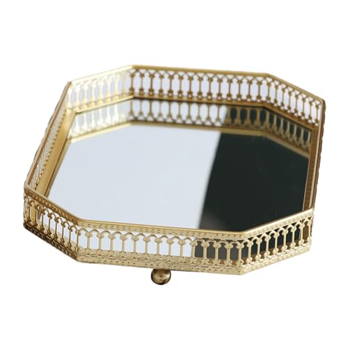 Bandeja de espejos – Bandeja decorativa de tocador, elegante bandeja de servir con espejo | Bandeja versátil de espejo para mesa de café, bandeja de vidrio rectangular dorada para perfume, joyas,