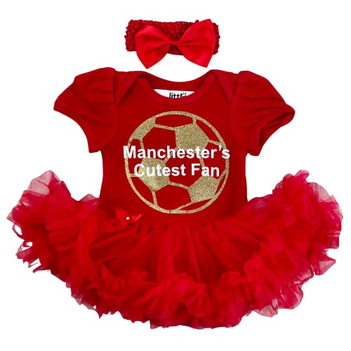 Baby Girl's Manchester's Cutest Fan Football Red Tutu Romper with Headband, Newborn Baby Football Kit (12-18 Months)