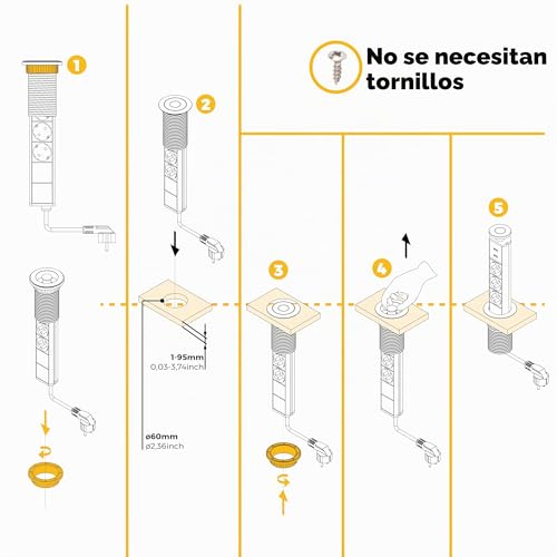 Torre de enchufes vertical empotrable Emuca contra cables sueltos 7