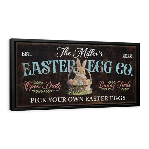 AWESOMETIK Personalized Rustic Easter Bunny Cottontail Candy Company Canvas Sign Home Decor, Rustic Spring Easter Bunny Rabbit Sign Desk Decoration (Dark)