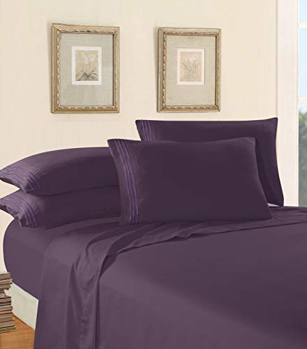 Elegant Comfort Luxury Bed Sheet Set on Amazon Three-Line Design 1500 Premier Hotel Quality Wrinkle and Fade Resistant 4-Piece Bed Sheet Set, Deep Pocket, Queen, Purple