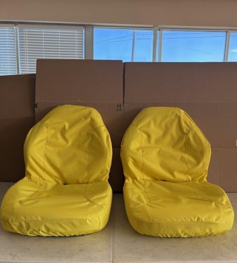 Set of TWO Universal High Back Tractors and Zero Turn Mower Seats with Slide Tracks. Multiple Mounting Patterns. Waterproof Design. Made in Yellow Waterproof Endura