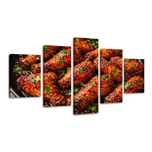 5 Piece Wall Art Prints Glazed Chicken Wings Dark Sticky
