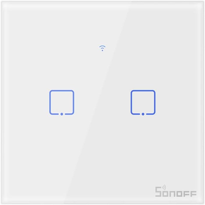 SONOFF Smart Light Switch, WiFi Smart Touch Switch Smart Wall Light Switch Works with Alexa and Google Home, APP Remote Control, Neutral Wire Required, White, 2 Gang, T0UK2C