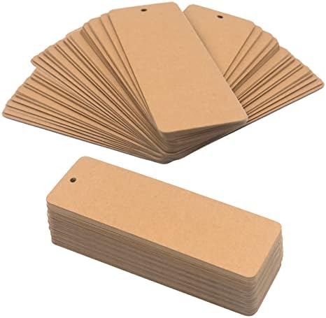 300 Pieces Blank Bookmarks, Bulk Kraft Paper Bookmark with Hole Cardstock for School Supply, DIY Crafts and Gifts Tags 2x7 in (Brown)
