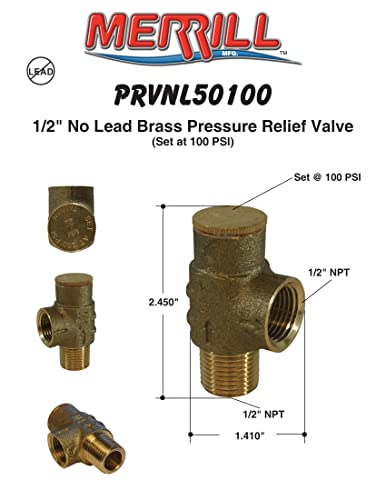 Merrill Mfg Prvnl50100 1/2" No-Lead Pressure Relief Valve, 100 Psi #TOP5