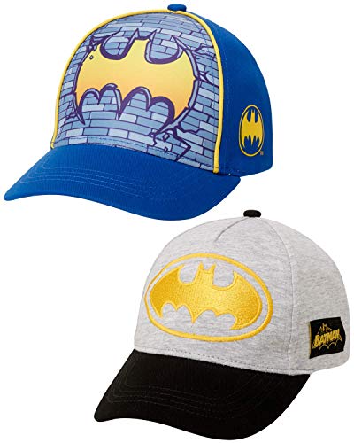 DC Comics Boys' Super Hero Baseball Cap - 2 Pack 3D Superman, Batman, Justice League Curved Brim Snap Back Hat (2T-7)