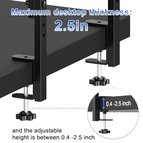 Image of 2-Tier Desk Shelf, Black | Desk Organization Expandable Clamp on Desk Shelf Desktop Accessories for Offices and Game Rooms