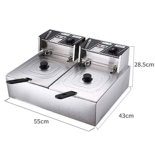 TreeSouth Edelstahl Fritteuse Pommes-Frites-Maschine, 5.5l+5.5l, 60~200°c, Mit Korb + Deckel, Geeignet Für Pommes Frites… – Bild 3