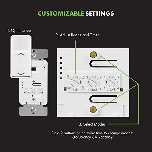 Topgreener Occupancy Vacancy Pir Motion Sensor With 0-10V Dimmer Light Switch, 800W Electronic Ballast Or Led Driver, Single Pole Low-Voltage Dimmer, Tdods5-010, White #TOP1