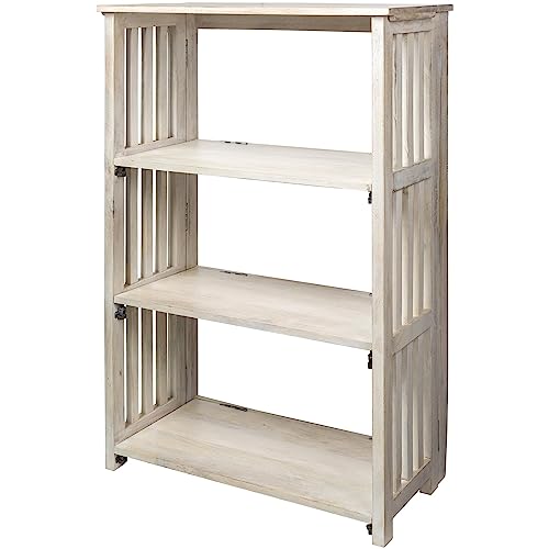 Distressed Wood Bookcase 16" H X 57" W 28" D White Farmhouse Painted Handmade #TOP26