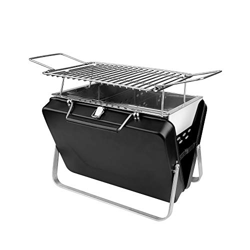 Plla de Barbacoa de Acero Inoxidable para Exteriores, Plegable, Color Negro, portátil, con maletín, Accesorios para Barbacoa, para Uso en casa o en el Parque, Mini Barbacoa de Bolsillo.