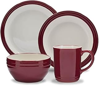 Barbary & Oak B0867011RED Foundry 16 Piece Dinnerware Set, Ceramic Stoneware, Bordeaux Red