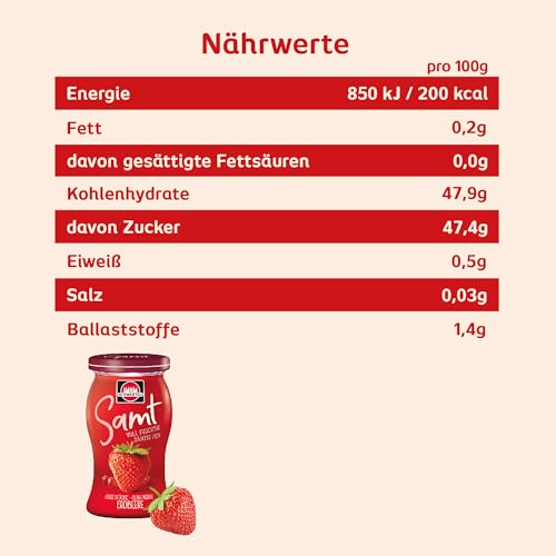 Schwartau Samt Erdbeere, Fruchtaufstrich ohne Stücke & ohne Kerne, 270g