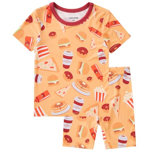 pureborn Toddler Viscose From Bamboo Pajamas Set Pjs - Little Boy Girl Short Sleeve Snug Fit Soft Sleepwear 2pcs Food Party 3T