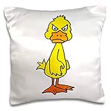 3dRose 16x16 inch Pillow Case - Funny Angry Yellow Duck Bird Cartoon Birds