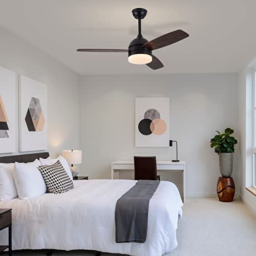 Uoj 48" Ceiling Fan With Lights And Remote Control,Black,6 Speeds Reversible Ceiling Fan For Bedroom,Living Room,Kitchen, Dining Room, Patio(3 Blades) #TOP1