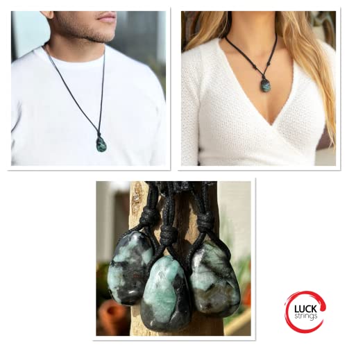 Luck Strings Unisex Natural Emerald Pendant Necklace - Metal-Free Green Stone Jewelry For Men And Women #TOP2