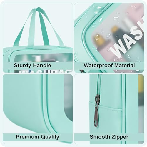 Image of FLYNGO Clear Makeup Pouch Set of 3 Teal, Cosmetic Organizer Bag for Women and Girls Travel Waterproof Toiletry Storage Kit