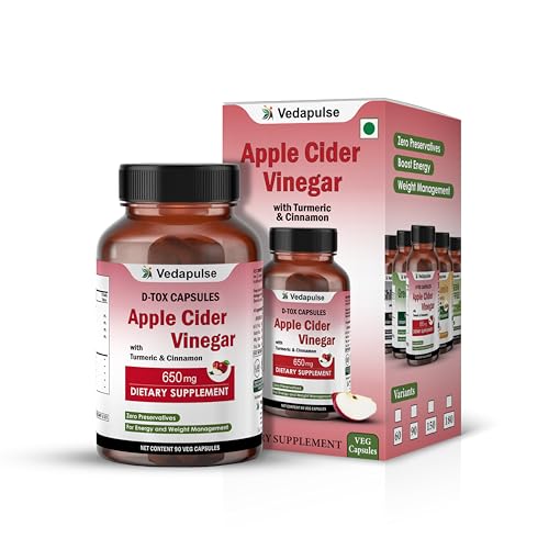 Vedapulse Apple Cider Vinegar with Turmeric & Cinnamon – 90 Vegicaps, No Artificial Additives for Your Daily Health Regimen