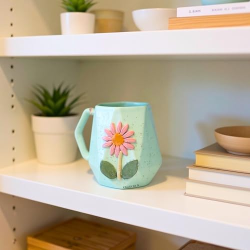 Image of Handmade Ceramic Mug 3D Daisy Flower Design Coffee Tea Cup 240 ml Gift for Coffee Lovers Kitchen Decor (Pink /Light Blue /Yellow /Grey) (Light Blue)