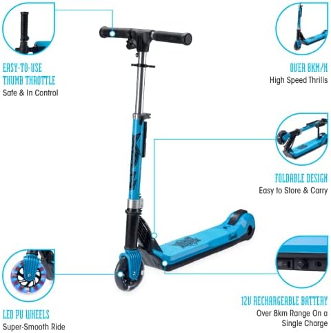 Xootz Elements Electric Scooter | Kids Foldable Scooter, LED Light Up Wheel and Collapsible Handlebars, Age 6+, Multiple Colours