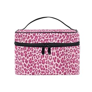 alaza Kosmetiktasche Schminkkoffer, Rosa Leopardenmuster Kosmetikkoffer mit Griff und Fächern für Reisen, Teenager Mädchen und Damen Make Up Tasche