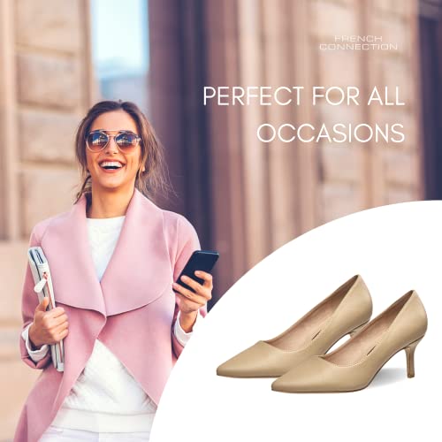French Connection Kate Mid Heels Pumps Pointy Closed Toe Slip-On Dress Shoes For Women In Dark Nude Size 8.5 #TOP3