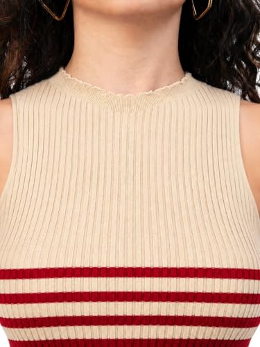 Image of Kalt Womens Knitted, Ribbed Cotton Fitted Sleeveless Round Neck Cami Tank Top