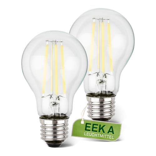 Briloner - EEK A Juego de 2 lámparas LED de filamento E27 A60, luz blanca cálida, 4W, 840lm, bombilla lámpara incandescente, 60x106 mm