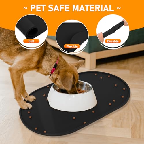 LDYOEN Napfunterlage Hund Katzen - Hundenapf Unterlage Katzennapf Unterlage aus Silikon - Hunde Katzen Futtermatte wasserdichte und rutschfeste - Fressnapf Unterlage Groß 48x30cm - Schwarz