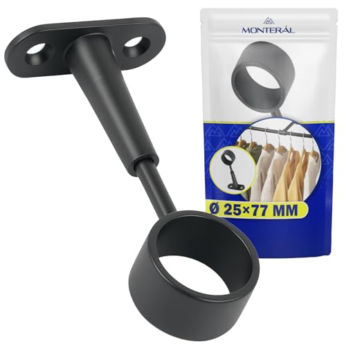 Support Tringle Penderie Vetement Ø 25 mm x 77 mm – Support Barre en Noir Mat Convient pour Armoire - Garantie de 10 Ans - MONTERAL