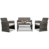tangkula 4 piezas al aire libre Patio sofá conjunto césped de jardín al aire libre ratán mimbre muebles Conjuntos