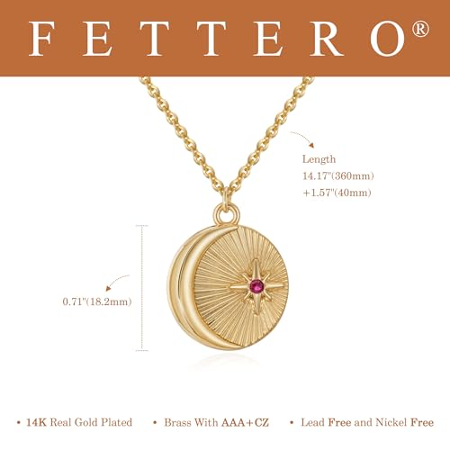 Fettero Dainty Necklaces for Women - 14K Gold Plated Delicate Moon Crescent Pendant Necklace Charm Gold Necklace Jewelry for Women