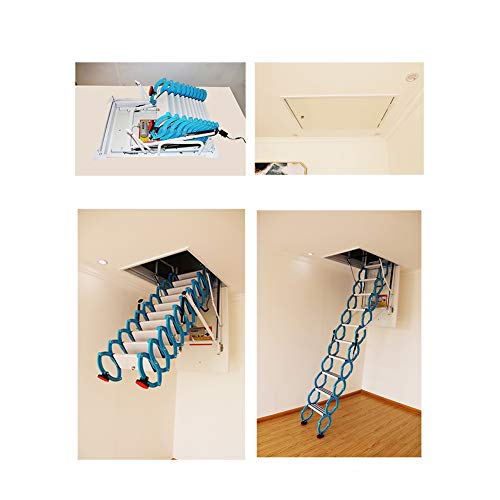 Techtongda Attic Ladder Ceiling Retractable Folding Extension Ladder Pull Down 12 Steps Attic Stairs Carbon Steel Blue With 80X90Cm Hole And 9.8Ft Height For Home Refit #TOP2