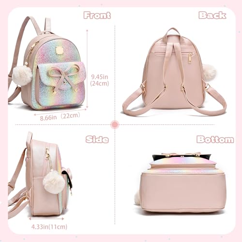 Image of I IHAYNER Girls Bowknot 3-Pieces Fahsion Leather Backpack Backpack Purse for Women Rucksack for Ladies Shoulder Bag