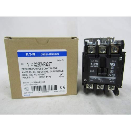 CUTLER HAMMER C25DNF325-T Definite Purpose CONTACTOR, Open N-R, 3 Pole, 25 AMP, Box LUGS W/QC Terminal, 24 VAC Coil