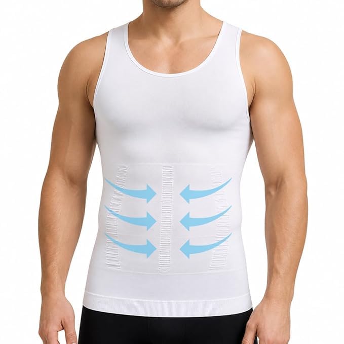 Men's Slimming Body Shaper Vest | Compression Tummy Tucker Tank Top | Seamless Belly Control Shapewear | Stretchable Sleeveless Innerwear | White-image-29