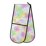 Ofenhandschuhe, doppelte Ofenhandschuhe, Regenbogenfarben, Pailletten, Gänseblümchen, Ofenhandschuhe, Topflappen, hitzebeständig, gesteppt, für Grillen, Backen, Küche, Kochen