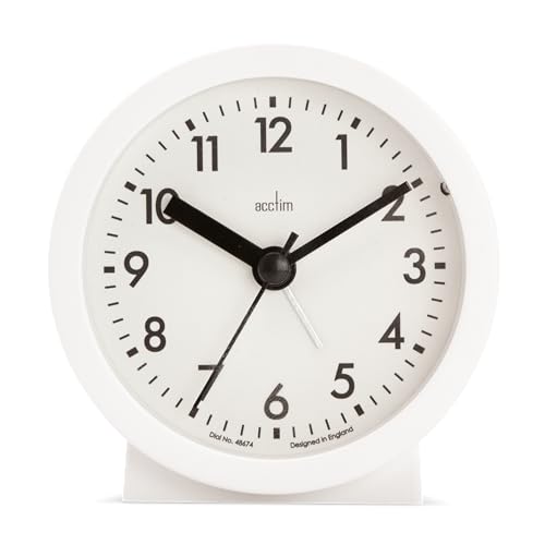 Acctim Gaby Small Analogue Contemporary Bedside Alarm Clock (White)