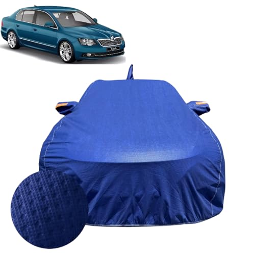 Image of Car Cover for Skoda Superb (2008-2019) | 100% Waterproof Cover with Reflective Mirror Pockets | Dustproof, Scratchproof, Heatproof Skoda Superb Car Cover |Soft Cotton Lining| Blue