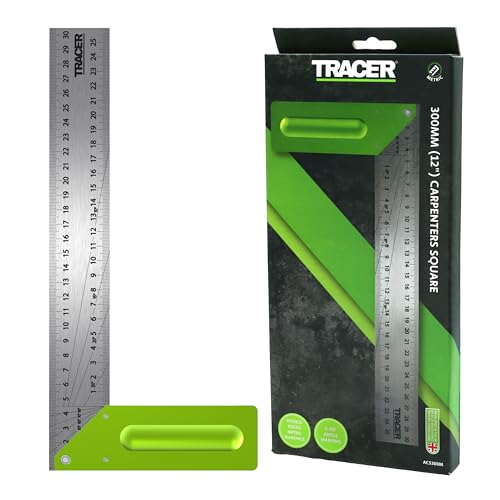 TRACER Carpenters Square 300mm (12 Inch). Carpentry Marking Tool. Try Square with 2 sets of angle lines