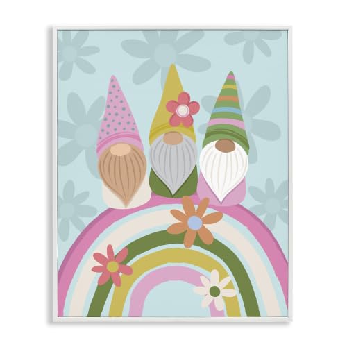 Stupell Industries Groovy Pink Garden Gnomes Pattern Rainbow Motif, Design by Lisa Perry Whitebutton