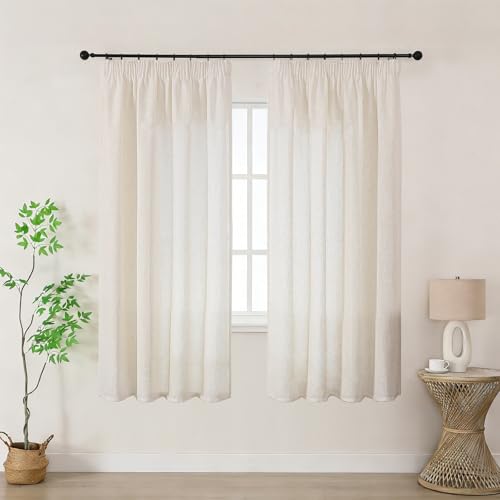 Joydeco Leinen Gardinen mit Kräuselband 2er Set 225x140 HxB Voile Leinenvorhänge für Schienen Halbtransparente Leinenoptik Wohnzimmer Schlafzimmer